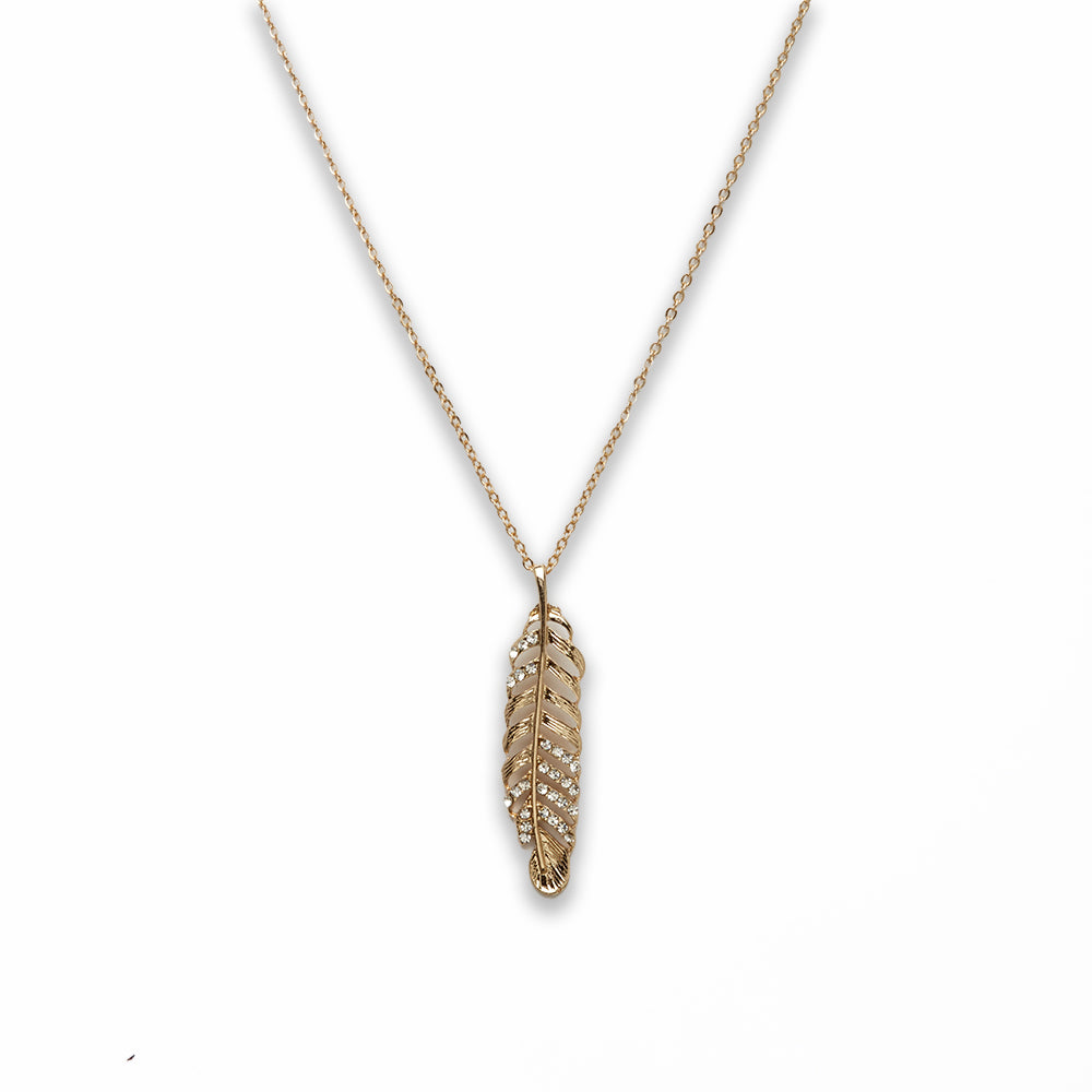 18 inch Zinc Alloy Gold Tone Feather Feather Necklace