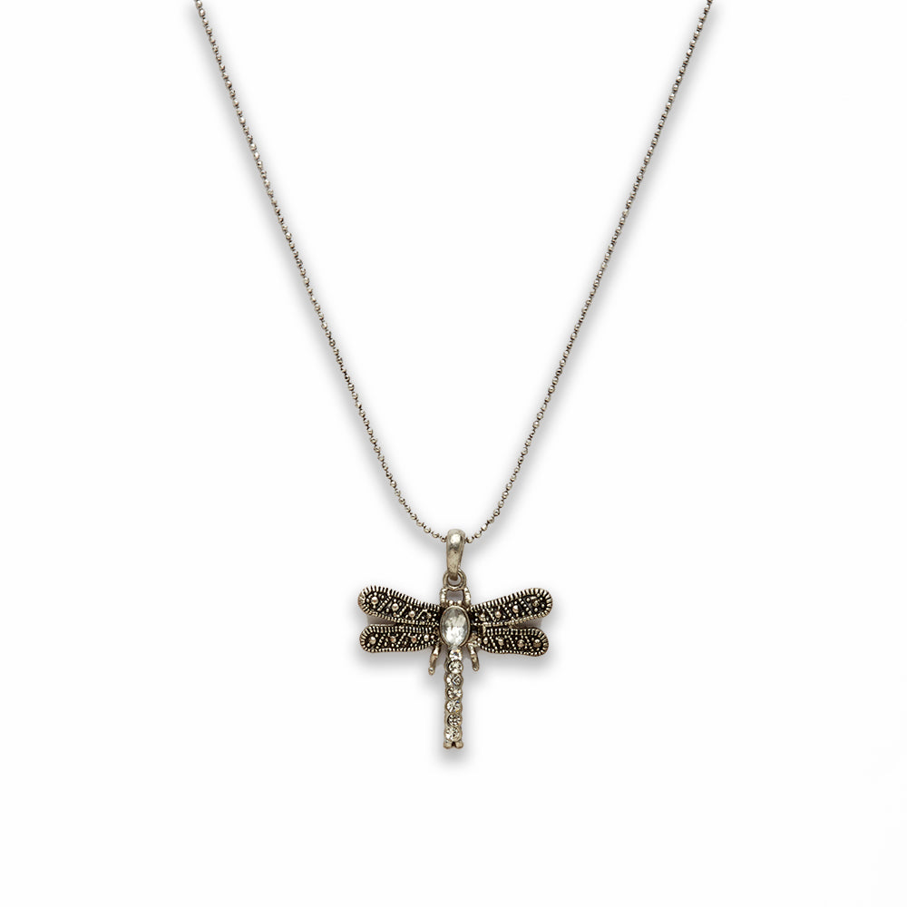 18 inch Zinc Alloy Nickel Tone Dragonfly Necklace
