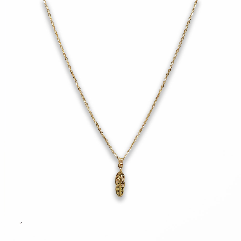18 inch Zinc Alloy Gold Tone Small Feather Necklace
