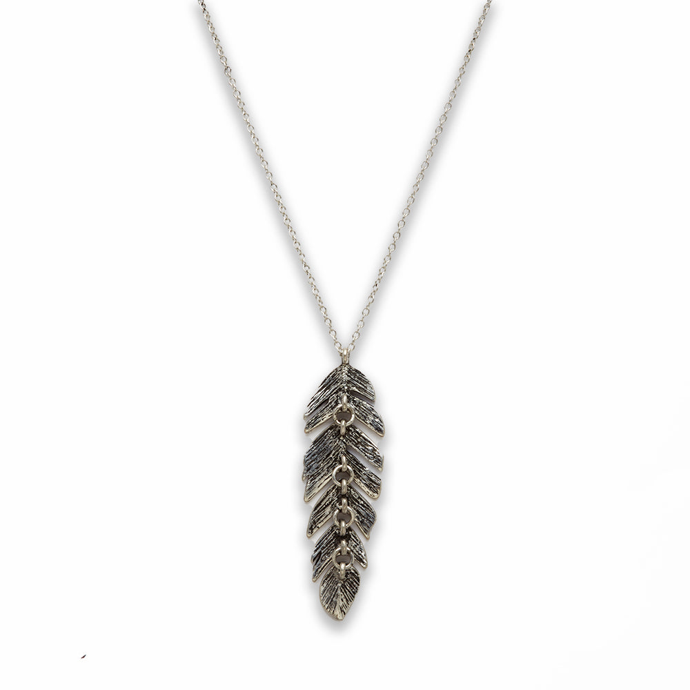 18 inch Zinc Alloy Nickel Tone Feather Necklace