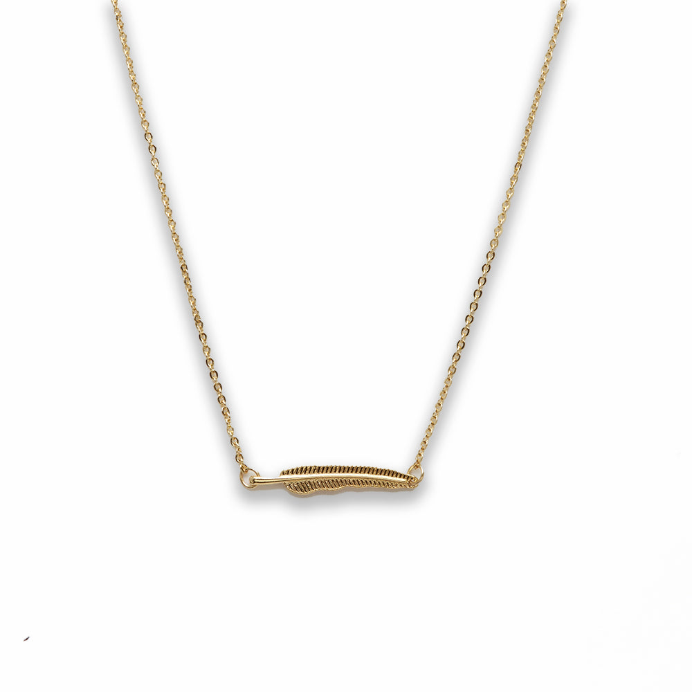 18 inch Zinc Alloy Gold Tone Feather Necklace