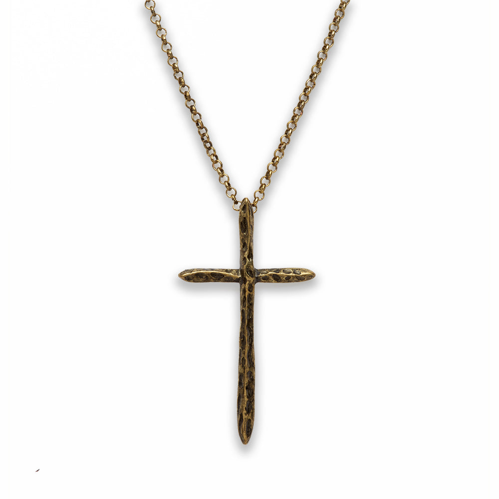 18 inch Zinc Alloy Gold Burnished Tone Cross Necklace