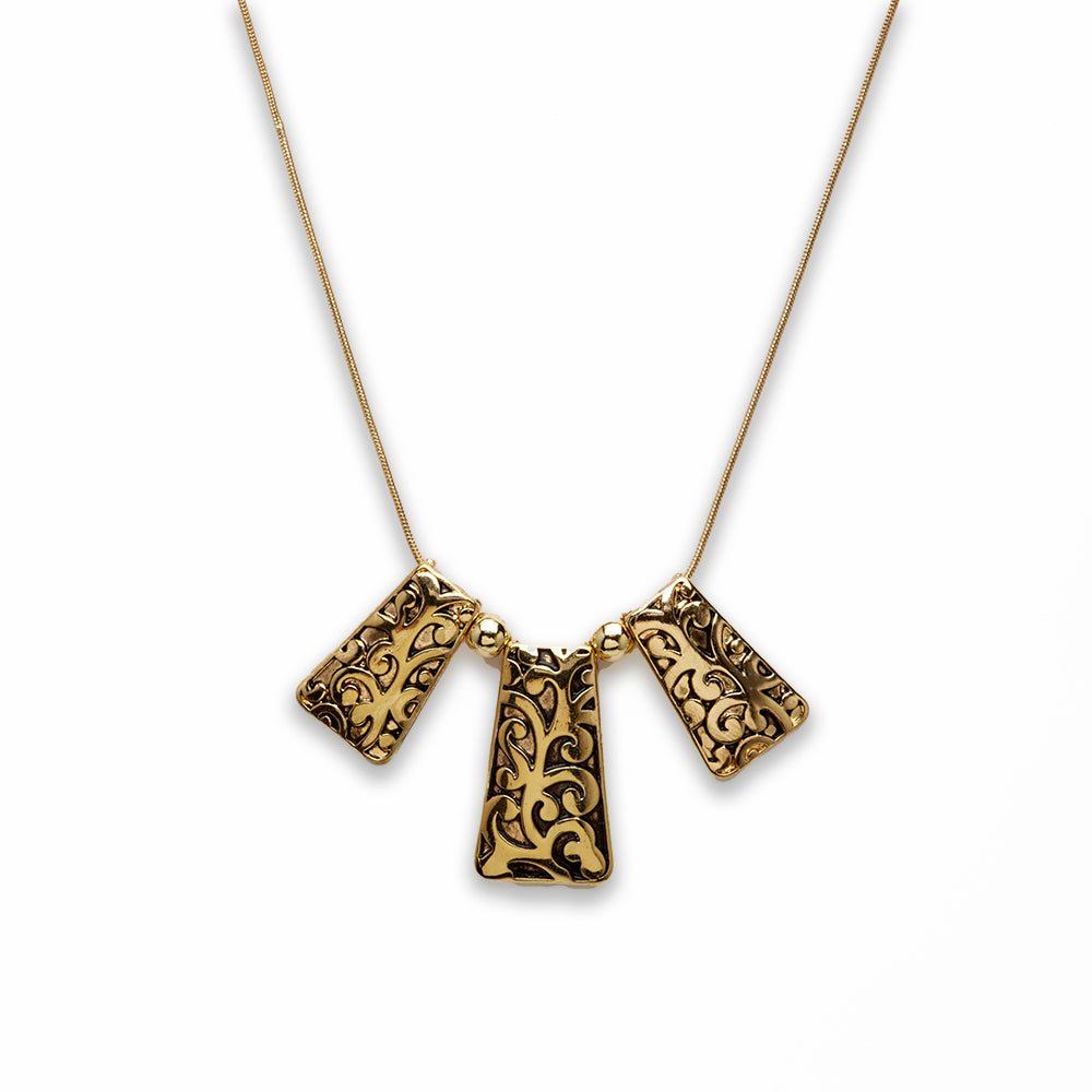Zinc Alloy Gold Tone Carved Ladder Necklace