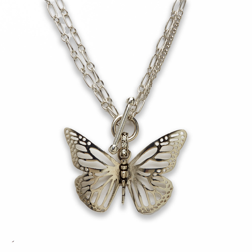 Zinc Alloy Rhodium Butterfly Necklace