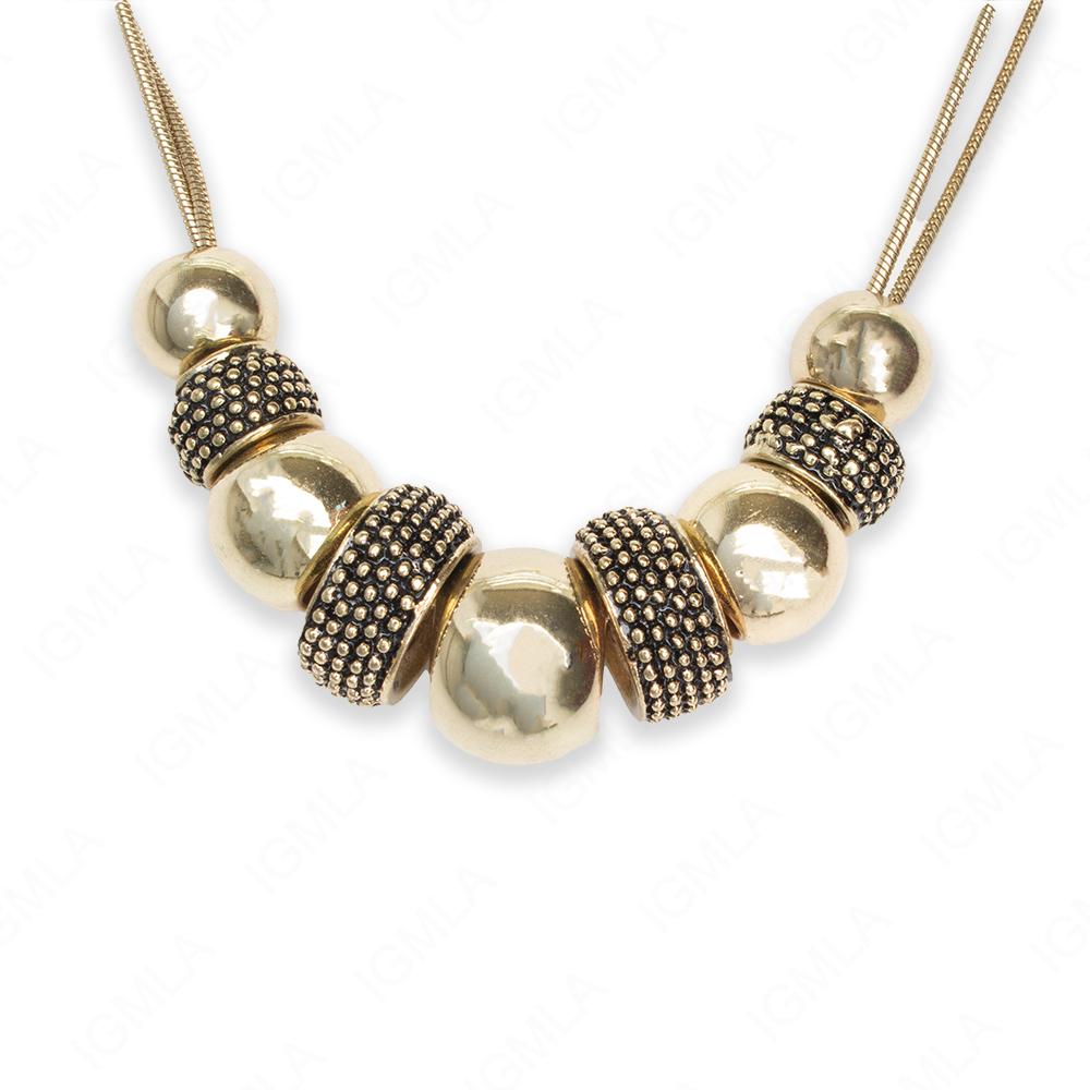 Zinc Alloy Gold Burnished Tone Round with Rondell Spacers Necklace