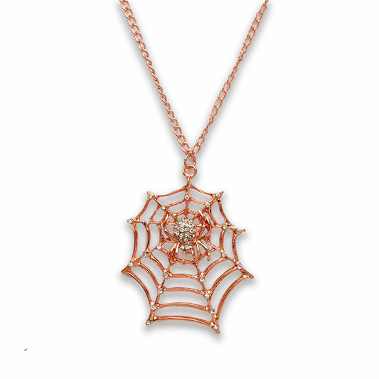 Zinc Alloy Rose Gold Tone Spider with Web Necklace
