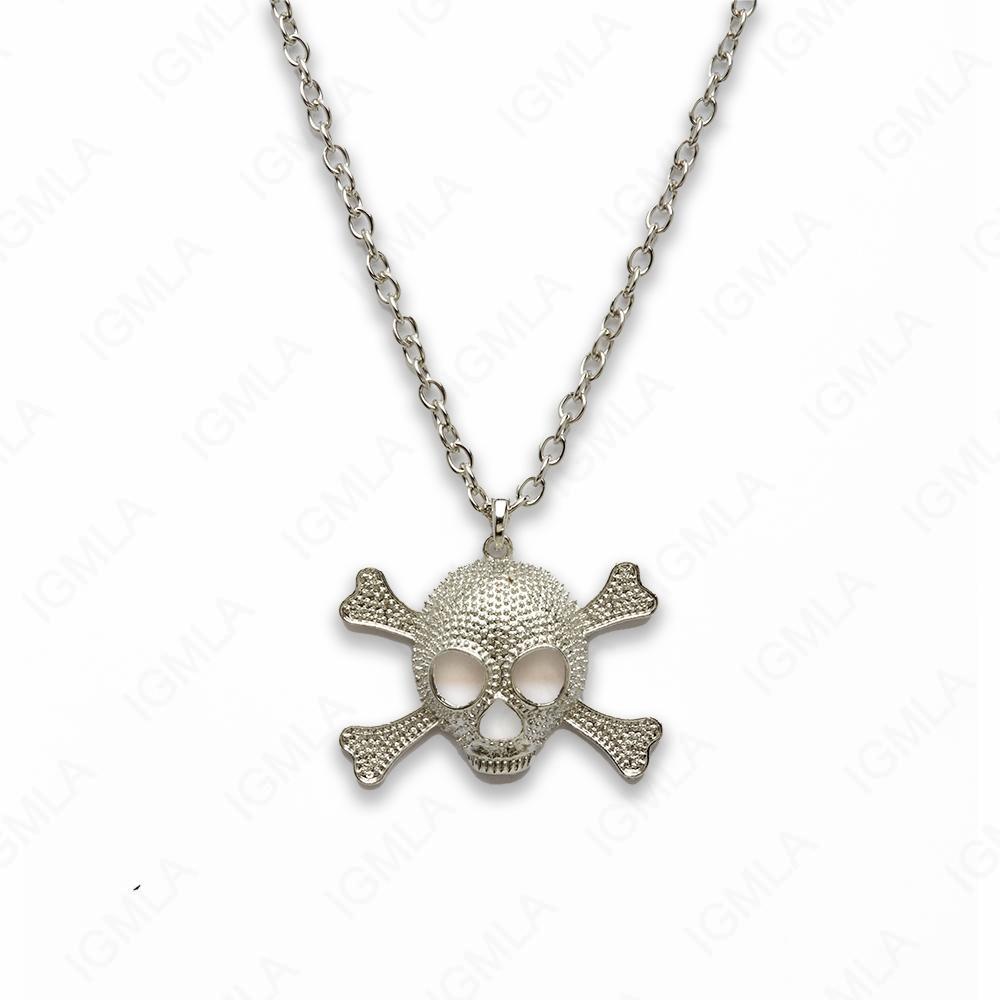 Zinc Alloy Rhodium Skull Necklace