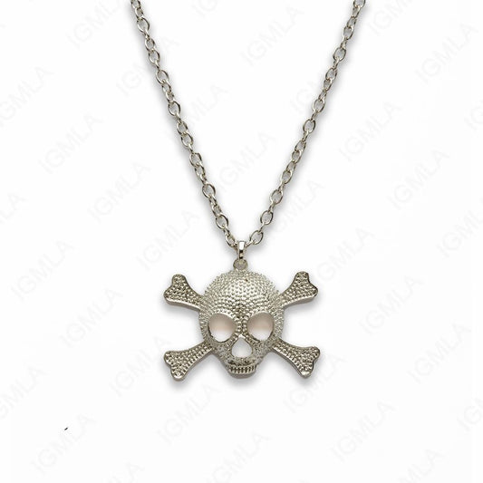 Zinc Alloy Rhodium Skull Necklace