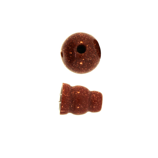 10X8mm & 10mm Brown Goldstone Man Made Plain 3 Hole (1) & Guru (1) Beads
