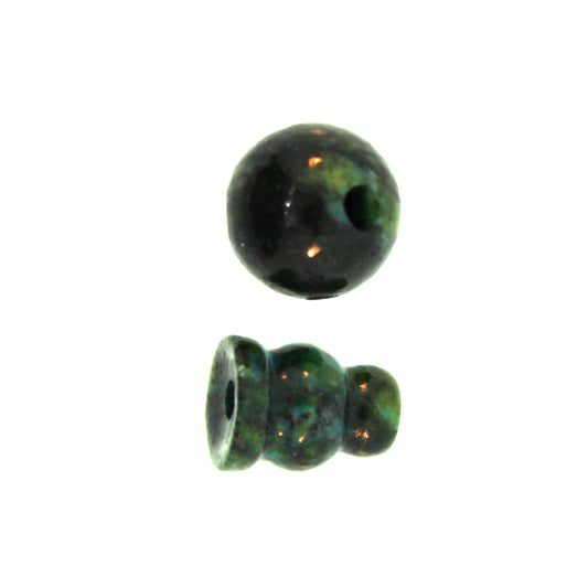 10X8mm & 10mm Chrysocolla Jasper Dyed Plain 3 Hole (1) & Guru (1) Beads