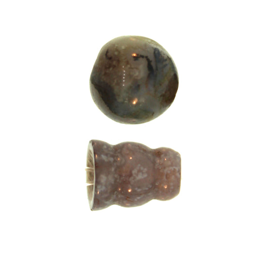 10X8mm & 10mm India Agate Plain 3 Hole (1) & Guru (1) Beads