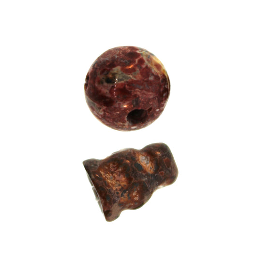 10X8mm & 10mm Lepoard Skin Jasper Plain 3 Hole (1) & Guru (1) Beads