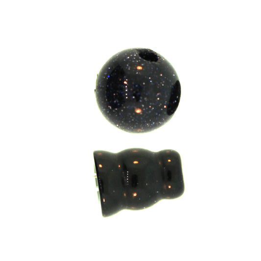 10X8mm & 10mm Blue Goldstone Man Made Plain 3 Hole (1) & Guru (1) Beads