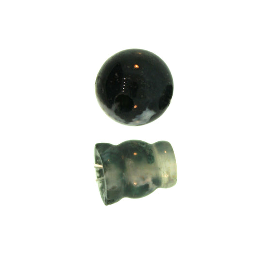 10X8mm & 10mm Moss Agate Plain 3 Hole (1) & Guru (1) Beads