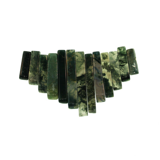 Graduated Moss Agate Plain 13 Pcs Collar Beads