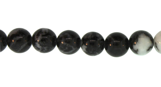 15.5 inch - 16 inch 8mm Black Zebra Jasper Natural Plain Round Beads