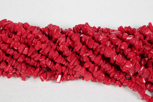 36 inch Dyed Red Megnasite Plain Chip Beads