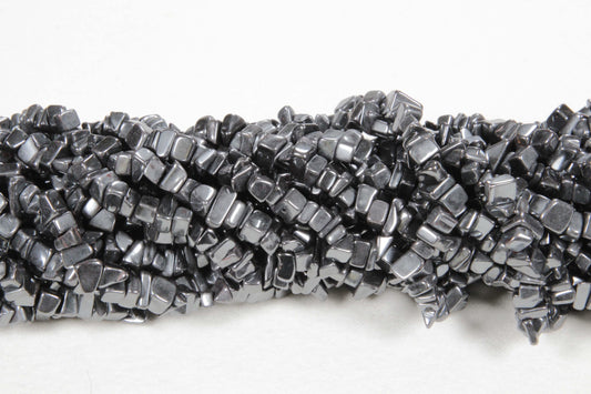 36 inch Hematite Plain Chip Beads