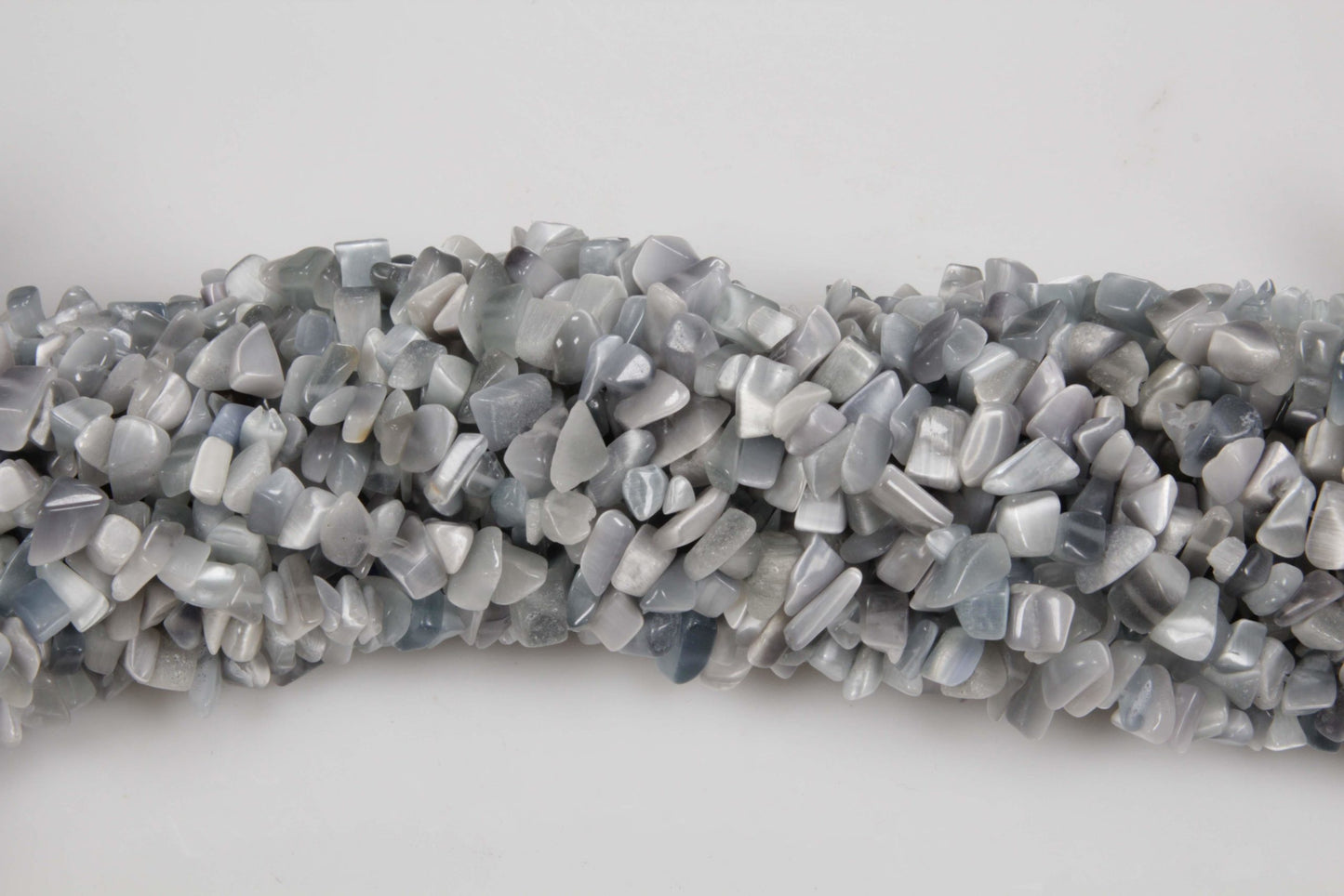 36 inch Gray Fiber Optic Synthetic Plain Chip Beads