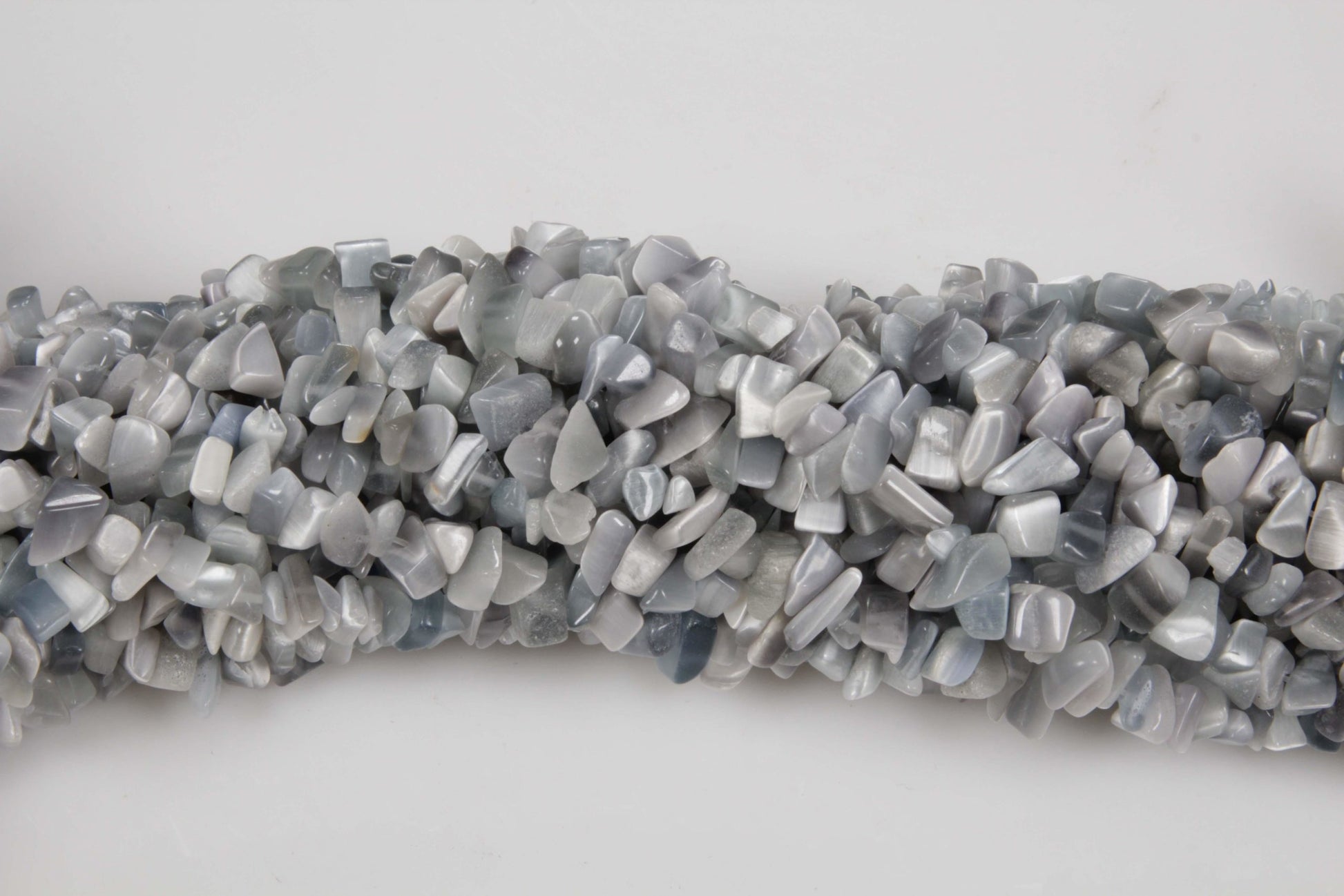 36 inch Gray Fiber Optic Synthetic Plain Chip Beads