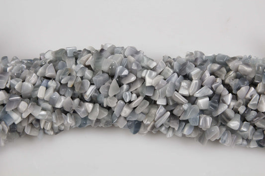36 inch Gray Fiber Optic Synthetic Plain Chip Beads