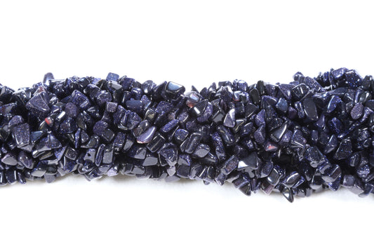 36 inch Blue Goldstone Man Made Plain Chip Beads