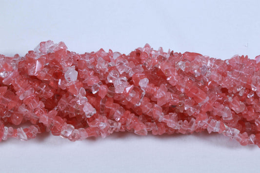 36 inch Cherry Quartz Glass Plain Chip Beads
