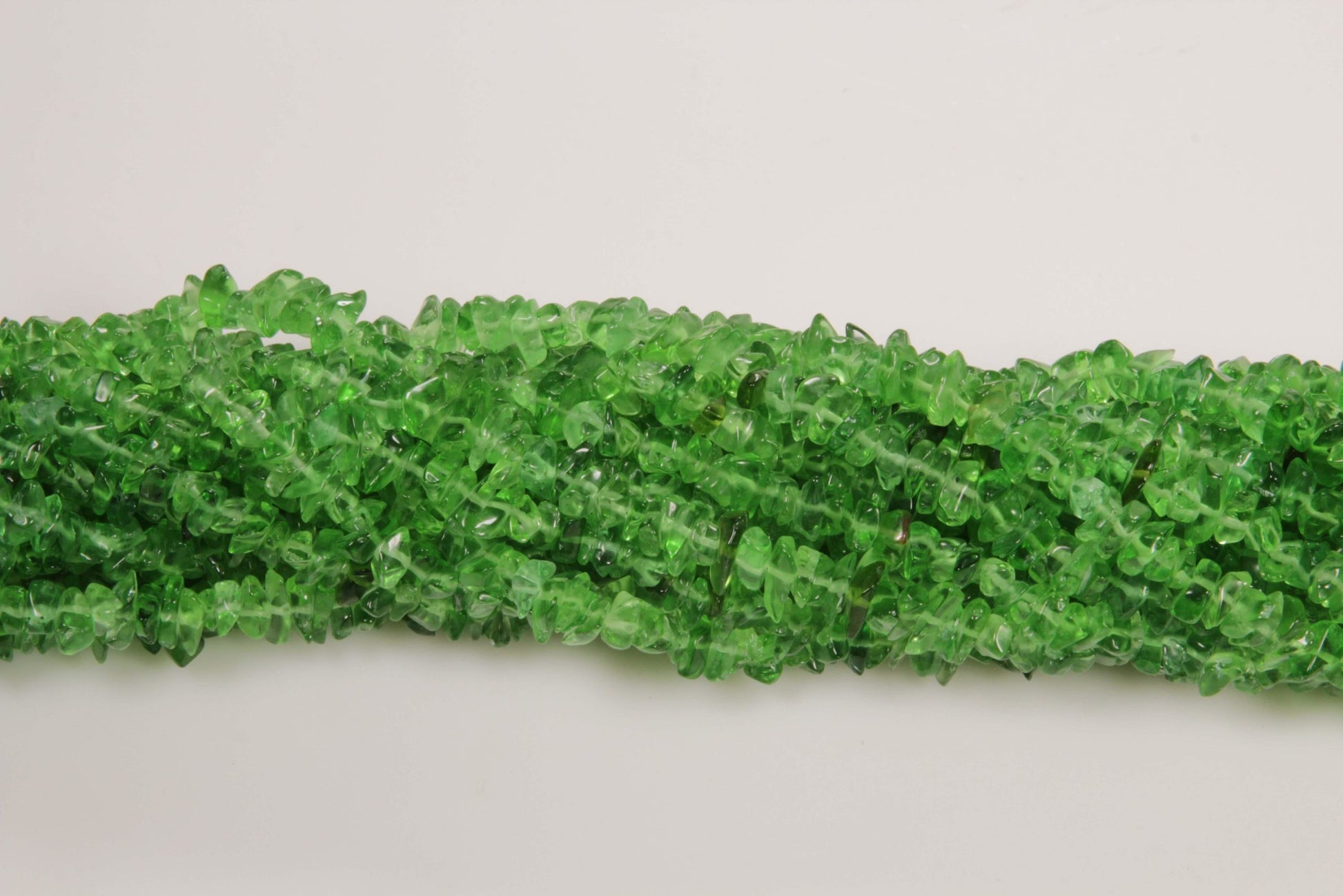 36 inch Green Quartz Glass Glass Plain Chip Beads