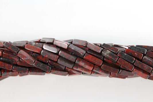 16 inch 4X13mm Poppy Jasper Plain Square Tube Beads