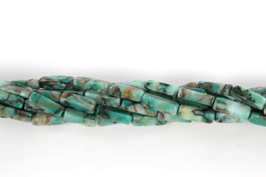 16 inch 4X13mm Dyed Green Turquoise Stone Plain Square Tube Beads