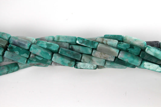 16 inch 4X13mm Green Flower Agate Plain Square Tube Beads