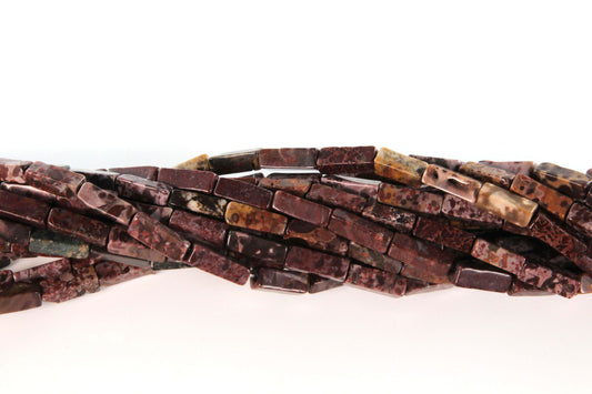 16 inch 4X13mm Red Flower Jasper Plain Square Tube Beads