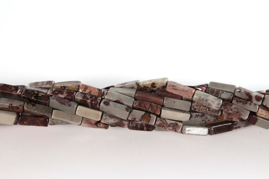 16 inch 4X13mm Red Picture Jasper Plain Square Tube Beads