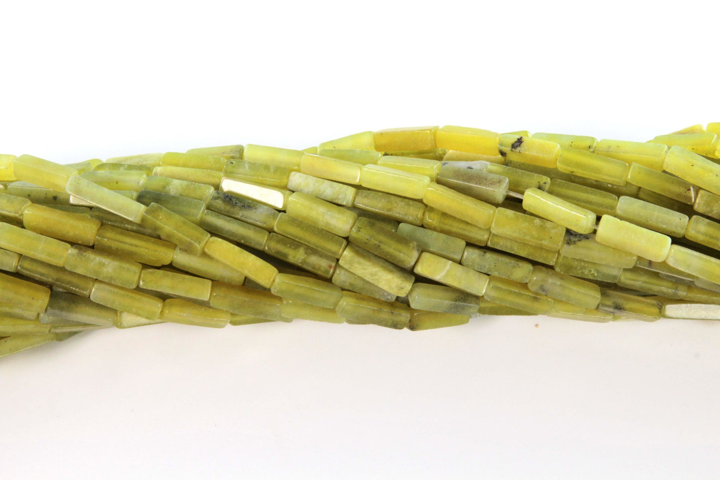 16 inch 4X13mm Olive Serpentine Plain Square Tube Beads