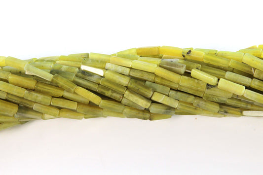 16 inch 4X13mm Olive Serpentine Plain Square Tube Beads