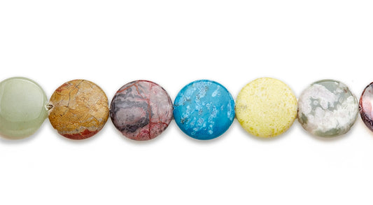 15-16 inch 25mm Multi Stone Coin Plain Beads