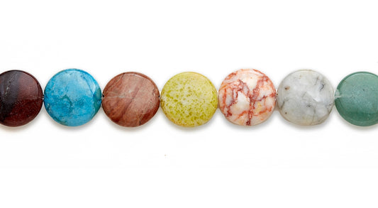 15-16 inch 20mm Multi Stone Coin Plain Beads