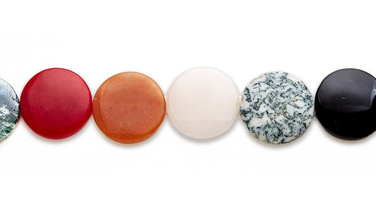15-16 inch 30mm Multi Stone Coin Plain Beads