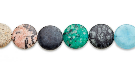 15-16 inch 35mm Multi Stone Coin Plain Beads