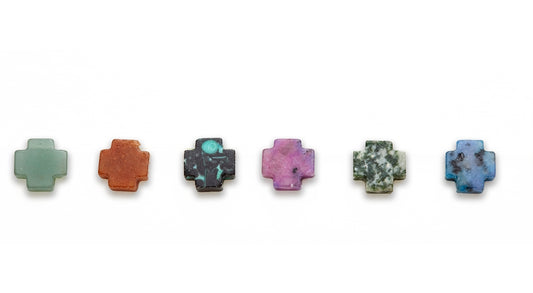 15-16 inch 15mm Multi Stone Cross W/Tube Plain Beads