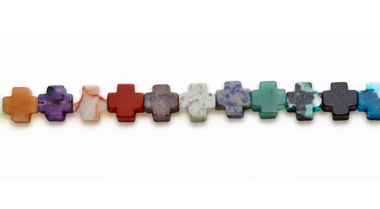 15-16 inch 12mm Multi Stone Cross Plain Beads
