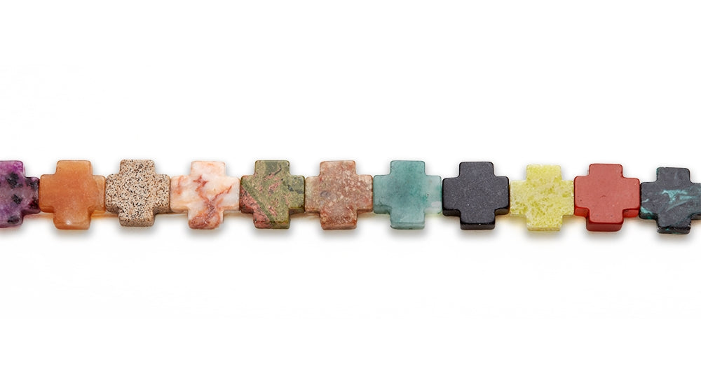 15-16 inch 15mm Multi Stone Cross Plain Beads