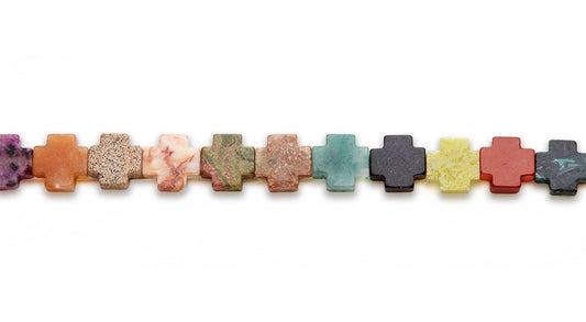 15-16 inch 15mm Multi Stone Cross Plain Beads