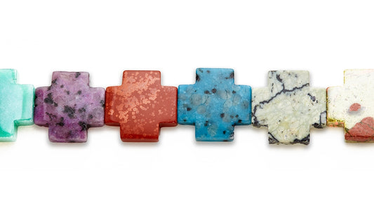 15-16 inch 30mm Multi Stone Cross Plain Beads