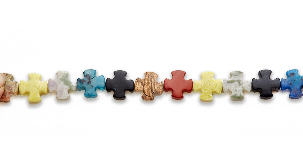 15-16 inch 15mm Multi Stone Round Cross Plain Beads