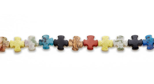 15-16 inch 15mm Multi Stone Round Cross Plain Beads