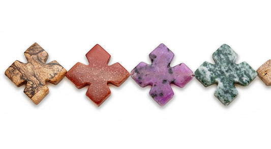 15-16 inch 35mm Multi Stone Taper Cross Plain Beads