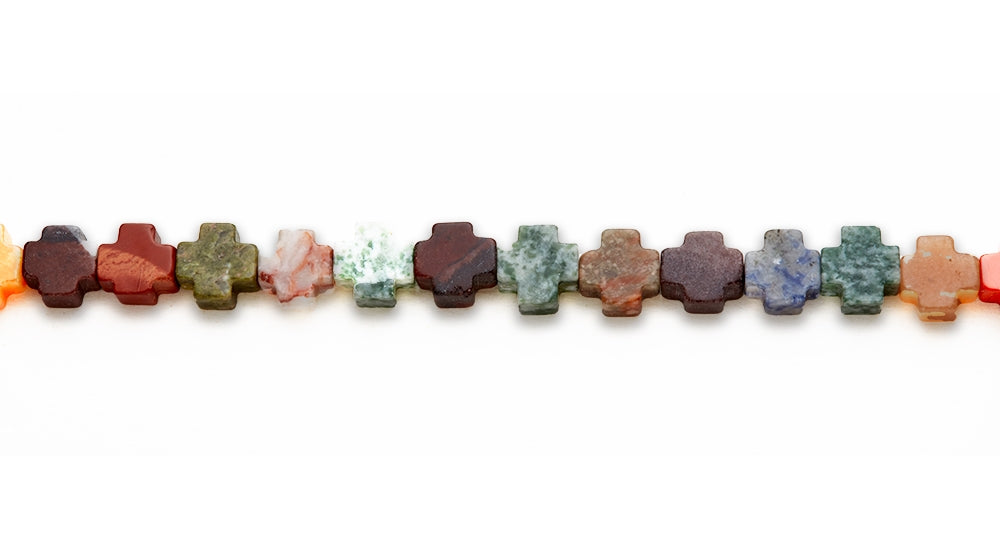 15-16 inch 10mm Multi Stone Cross Plain Beads