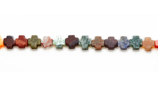 15-16 inch 10mm Multi Stone Cross Plain Beads
