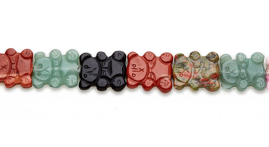 15-16 inch 19X22mm Multi Stone Carved Bear Plain Beads
